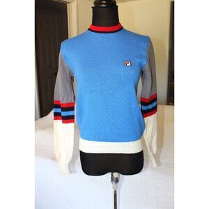 Vintage 80s Fila knitted crewneck sweater jumpers Size S color-block  F-box logo